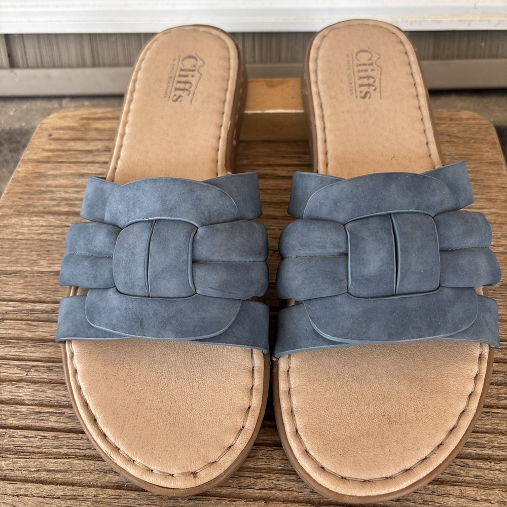 Cliffs by White Mountain Squarely Slide Sandals Womens Size 9.5 M Blue Excellent